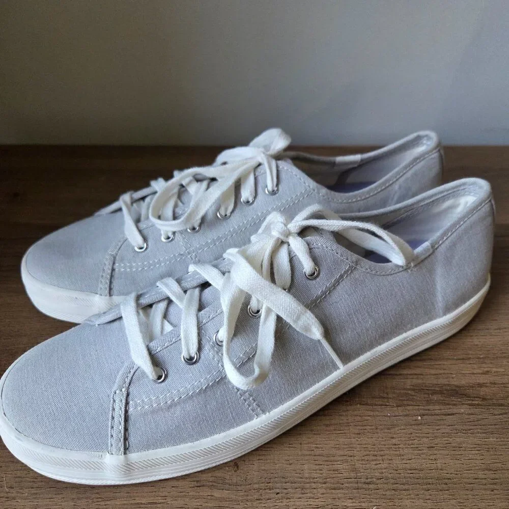 NEW W/O BOX KEDS LIGHT GREY FABRIC UPPER LACED SNEAKERS SIZE 9.5 WOMENS
